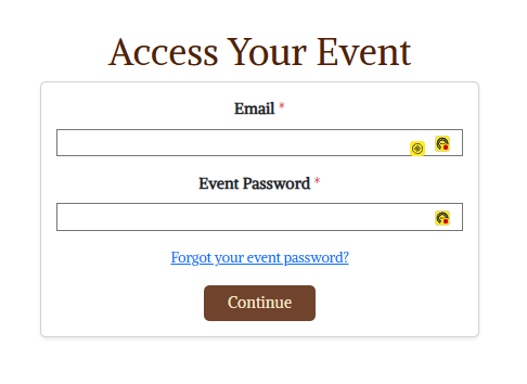 Event details login and password recovery