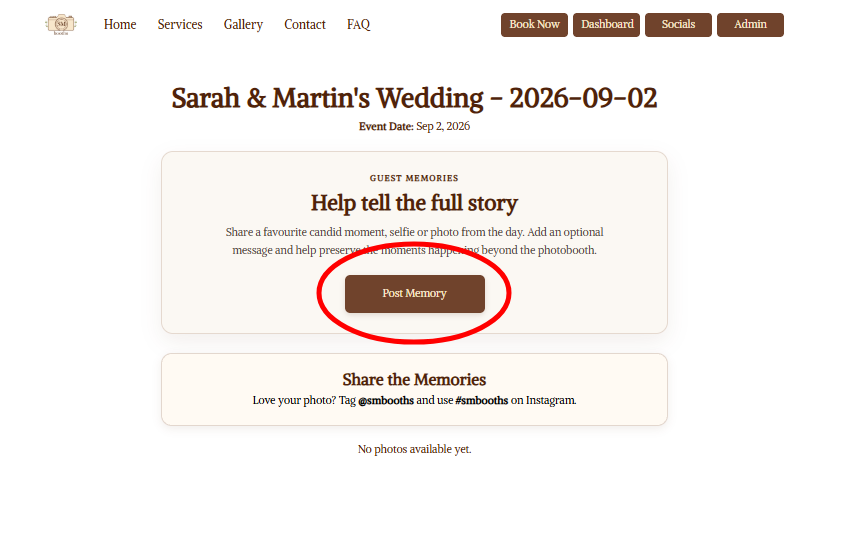 Post Memory and View Memories Timeline buttons on the gallery page