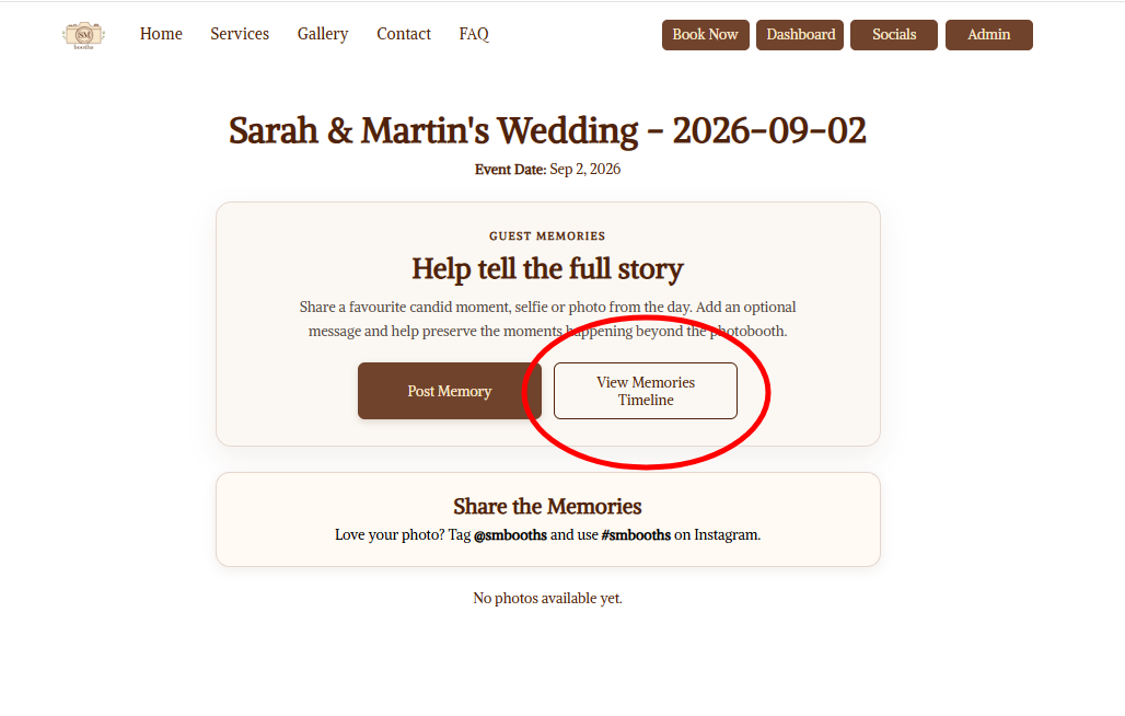 Post Memory and View Memories Timeline buttons on the gallery page
